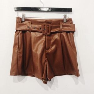 NWOT DO + BE Faux Leather Brown Shorts S